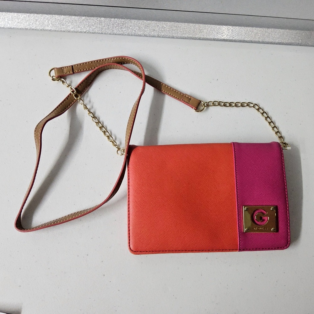 G By Guess‎ Crossbody Wallet on Chain Clutch Bag Pink Orange